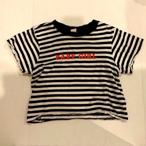 Cropped striped short sleeve tee top